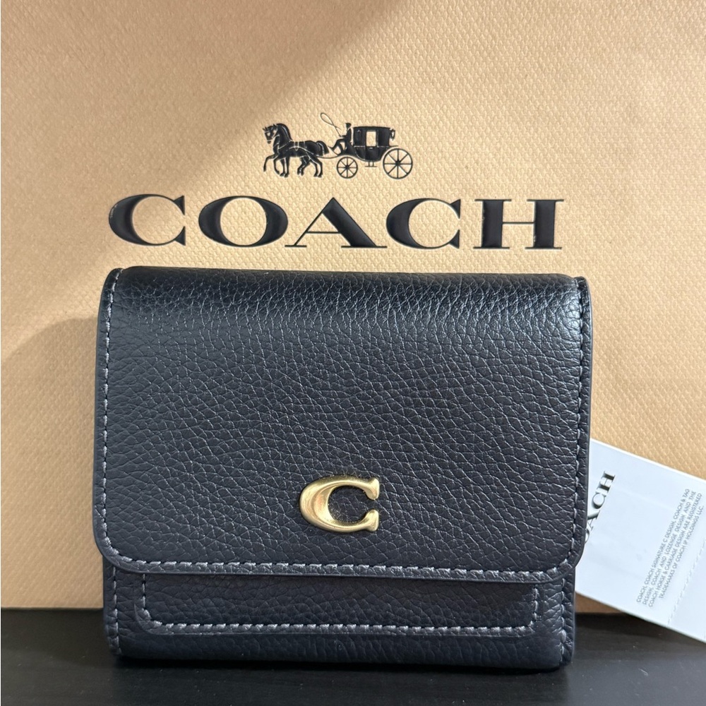 Coach Black Leather Mila Flap Wallet